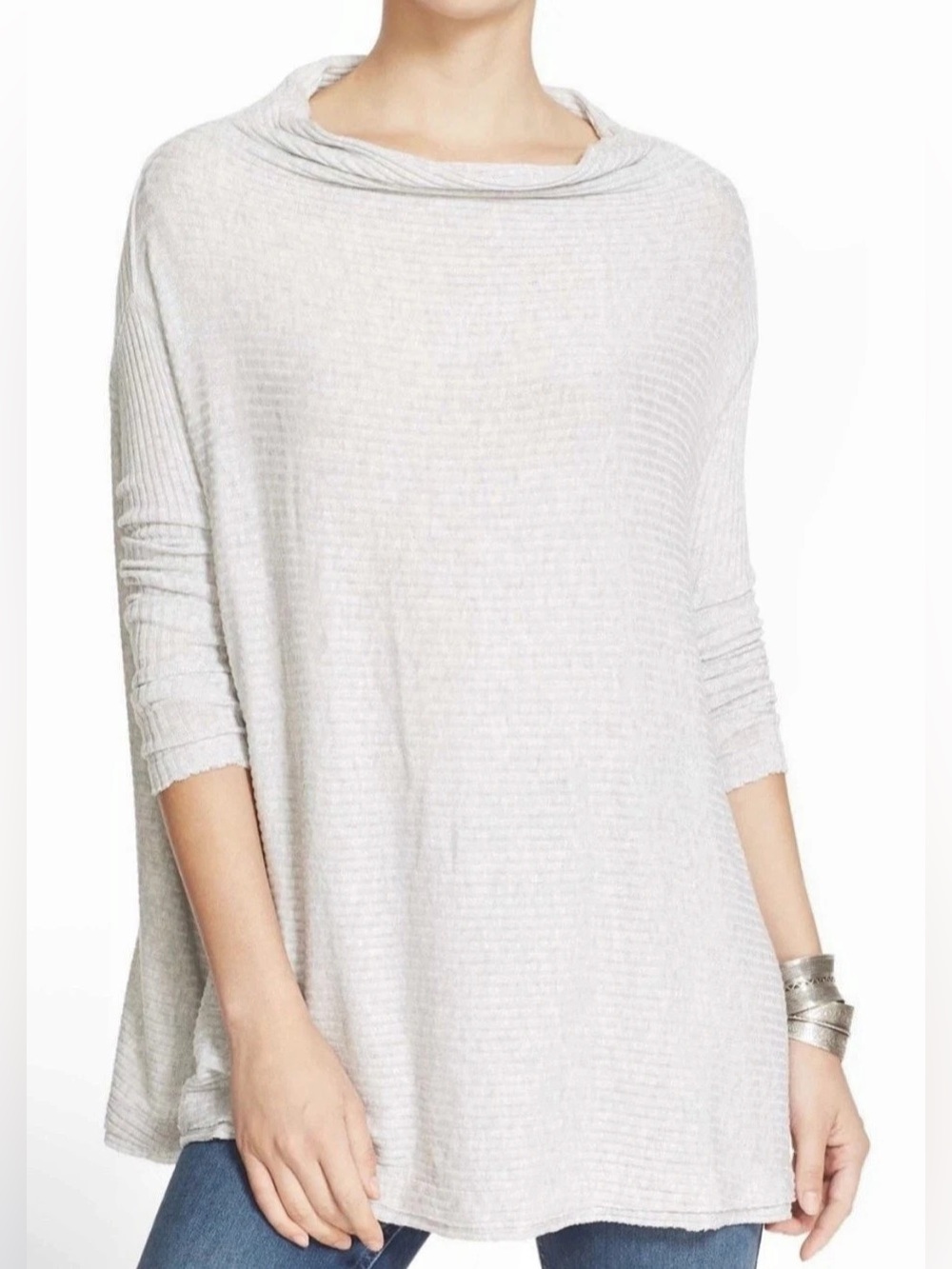 We the Free Light Gray Ribbed Draped Split Back Tunic - Size S